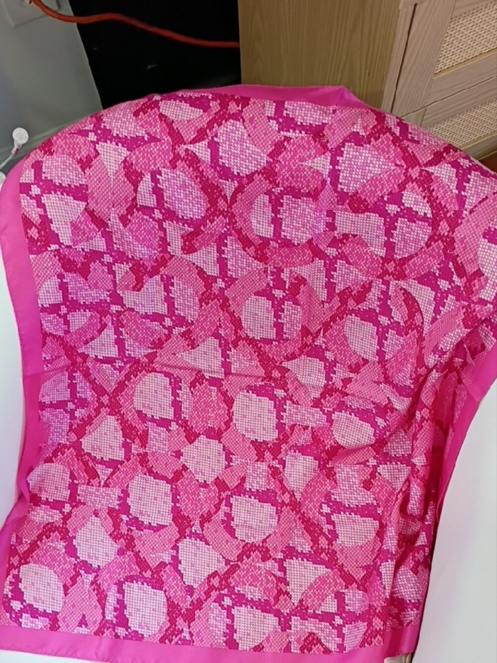 Coach Hot Pink Snake Pattern Silk Square Scarf Signature C's. NWT - Picture 2 of 3